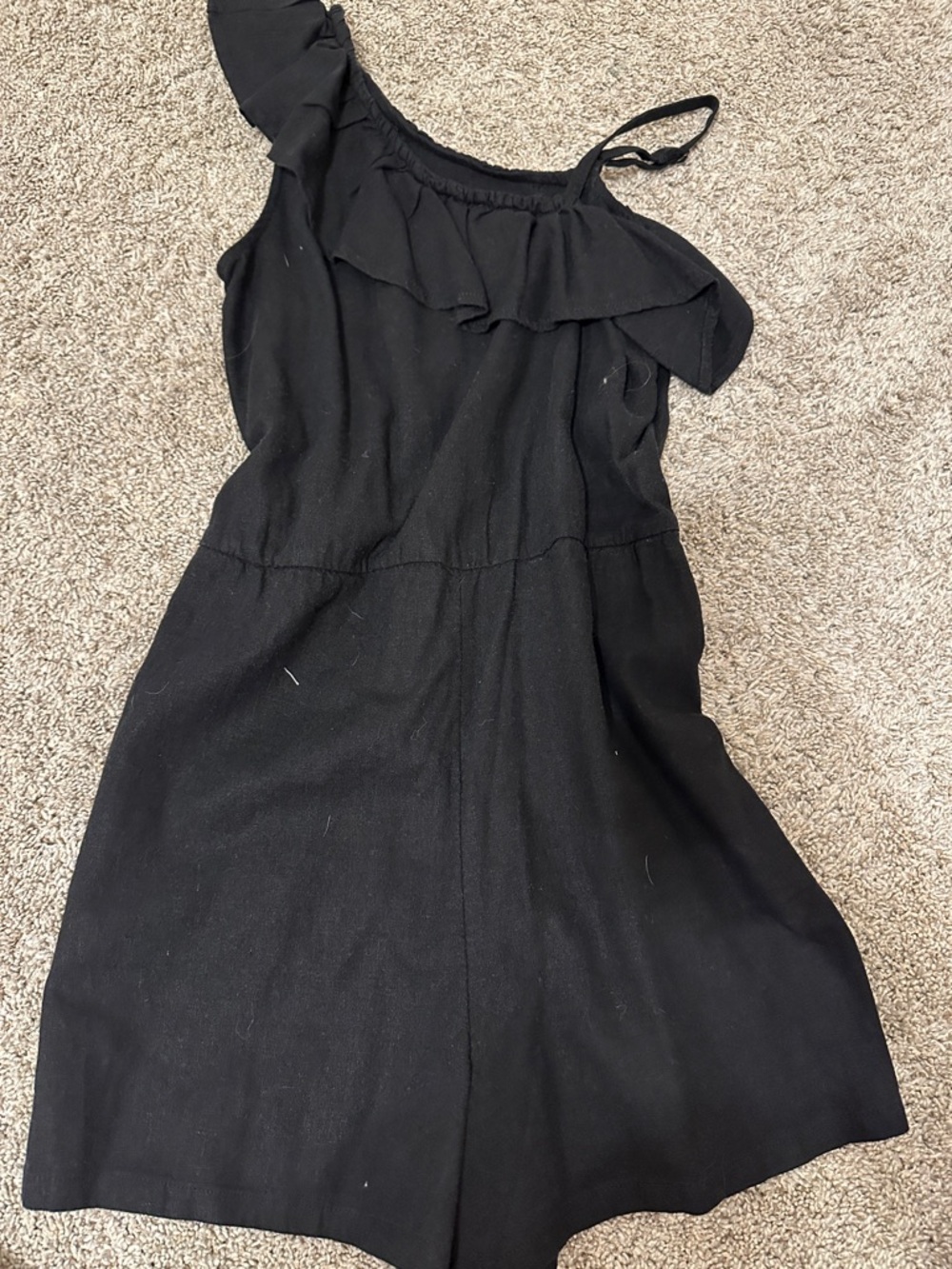 Black One-Shoulder Ruffle Romper